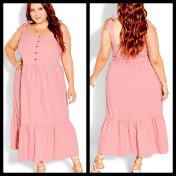 City Chic Dresses & Skirts - City Chic Pink Denim Maxi Sundress 20 NWT